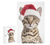 Jigsaw Puzzles for Teenagerss 1000 PCS Savannah Cat Wearing A Santa Hat Puzzles for Adults Fun Games Analysis And Logic Parent-child Interaction 1000 PCS