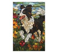 Jigsaw Puzzles for Teenagerss 1000 PCS Stained Glass Border Collie Puzzles for Adults Anti-Stress Toys Difficult Challenge Deal As Gifts for The Whole Family 1000 PCS