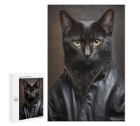 Jigsaw Puzzles for Teenagerss 1000 PCS Stylish Black Cat in Leather Jacket Adult Puzzles Anti-Stress Toys Staycation Kill Time Fun at Home Activities, 1000 PCS