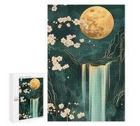 Jigsaw Puzzles for Teenagerss 1000 PCS Waterfall Moon Cehrry Blossom Japanese Landscape Jigsaws for Adults Family Games Enhance Memory Unique Birthday And Gifts 1000 PCS