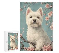 Jigsaw Puzzles for Teenagerss 1000 PCS Westie Dog with Cherry Blossoms Floral White Pup Jigsaw for Adults Anti-Stress Toys For Family Fun Parent-child Interaction 1000 PCS