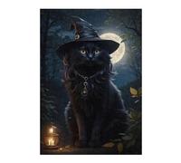 Jigsaw Puzzles for Teenagerss 1000pcs(38x26cm) S Magical Black Cat with Witch Hat Jigsaw Puzzle Anti-Stress Toys Improve Memory for Is Ideal As A Gift 1000pcs(38x26cm) S