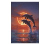 Jigsaw Puzzles for Teenagerss 1000pcs(75x50cm) Dolphins Jumping Against Full Moon Adult Puzzles Anti-Stress Toys Staycation Kill Time for Is Ideal As A Gift 1000pcs(75x50cm)