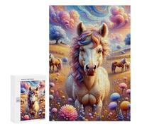 Jigsaw Puzzles for Teenagerss 300 PCS A Whimsical, Colorful Scene Features A Close-up of A Cute, Fluffy Horse with Curly Fur And Jigsaw Family Game Perfect Decoration Unique Gifts for Birthday And Chr