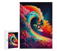 Jigsaw Puzzles for Teenagerss 300 PCS Astronaut Surfing Rainbow Wave -1 Adult Puzzles Hands-on Game Stress Reliever Unique Gifts for Birthday And Christmas 300 PCS