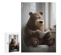 Jigsaw Puzzles for Teenagerss 300 PCS Bear Reading on Toilet Jigsaw Family Game Perfect Decoration Unique Gifts for Birthday And Christmas 300 PCS