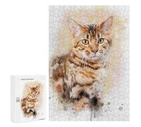 Jigsaw Puzzles for Teenagerss 300 PCS Bengal Cat Watercolor Puzzle for Adults Brain Teaser Game Difficult Hard Unique Birthday And Gifts 300 PCS