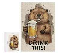 Jigsaw Puzzles for Teenagerss 300 PCS Bober Beaver with Beer - Drink This! Jigsaws for Adults Family Games Enhance Memory Unique Birthday And Gifts 300 PCS