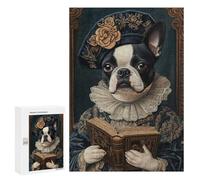 Jigsaw Puzzles for Teenagerss 300 PCS Boston Terrier Renaissance Scholar Classic Canine Art Adult Jigsaw Puzzle DIY Toys Wall Art Deal As Gifts for The Whole Family 300 PCS