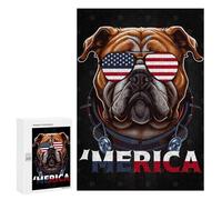 Jigsaw Puzzles for Teenagerss 300 PCS Bulldog USA Flag Glasses Puzzle for Adults Brain Teaser Game Difficult Hard Unique Birthday And Gifts 300 PCS