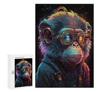 Jigsaw Puzzles for Teenagerss 300 PCS Charming Chimpanzee with Glasses Jigsaw Family Game Perfect Decoration Unique Gifts for Birthday And Christmas 300 PCS