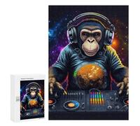 Jigsaw Puzzles for Teenagerss 300 PCS Chimp DJ in Space Jigsaw Puzzle Anti-Stress Toys Precision Cutting Parent-child Interaction 300 PCS