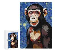 Jigsaw Puzzles for Teenagerss 300 PCS Chimpanzee Portrait in Starry Night Style Adult Puzzles Hands-on Game Stress Reliever Unique Gifts for Birthday And Christmas 300 PCS
