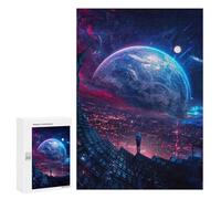 Jigsaw Puzzles for Teenagerss 300 PCS Cityscape Under A Cosmic Sky Jigsaw Puzzle Anti-Stress Toys Precision Cutting Parent-child Interaction 300 PCS