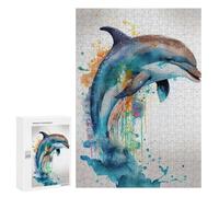 Jigsaw Puzzles for Teenagerss 300 PCS Colorful Dolphin Watercolor Art Print-2 Jigsaw Puzzle Anti-Stress Toys Precision Cutting Parent-child Interaction 300 PCS