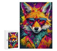 Jigsaw Puzzles for Teenagerss 300 PCS Cool Fox in Sunglasses Puzzles for Adults Fun Games Analysis And Logic Parent-child Interaction 300 PCS