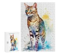 Jigsaw Puzzles for Teenagerss 300 PCS Cute Bengal Cat Painting Puzzle for Adults Brain Teaser Game Difficult Hard Unique Birthday And Gifts 300 PCS