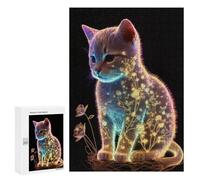 Jigsaw Puzzles for Teenagerss 300 PCS Dark Glowing Flower Cat Puzzles for Adults Brain Teaser Game Pattern Assembly Parent-child Interaction 300 PCS