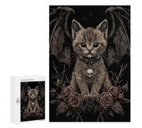 Jigsaw Puzzles for Teenagerss 300 PCS Dark Gothic Kitten with Wings Adult Puzzles Toy Wall Decor Staycation Kill Time Stress Reduction Gifts 300 PCS