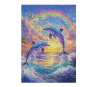Jigsaw Puzzles for Teenagerss 300 PCS Dolphins Jumping Rainbow Sunset Puzzles for Adults Anti-Stress Toys Difficult Challenge Deal As Gifts for The Whole Family 300 PCS