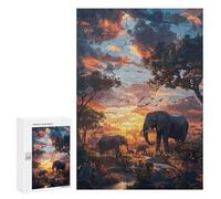 Jigsaw Puzzles for Teenagerss 300 PCS Elephants Nature SynthWave Jigsaw Family Game Perfect Decoration Unique Gifts for Birthday And Christmas 300 PCS