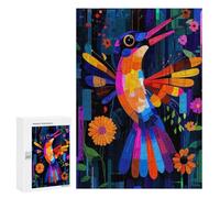 Jigsaw Puzzles for Teenagerss 300 PCS Expressionist Geometry Hummingbird - Vibrant Abstract Nature Art Jigsaw for Adults Anti-Stress Toys For Family Fun Parent-child Interaction 300 PCS