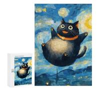 Jigsaw Puzzles for Teenagerss 300 PCS Flying Cat in Starry Night Style Puzzle for Adults Brain Teaser Game Difficult Hard Unique Birthday And Gifts 300 PCS