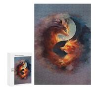 Jigsaw Puzzles for Teenagerss 300 PCS Fox Yin Yang Japanese Puzzles for Adults Brain Teaser Game Pattern Assembly Parent-child Interaction 300 PCS