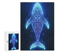 Jigsaw Puzzles for Teenagerss 300 PCS Glowing Blue Whale with Tribal Patterns Jigsaws for Adults Family Games Enhance Memory Unique Birthday And Gifts 300 PCS
