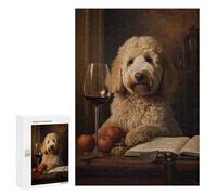 Jigsaw Puzzles for Teenagerss 300 PCS Goldendoodle Wine Puzzle for Adults Brain Teaser Game Difficult Hard Unique Birthday And Gifts 300 PCS