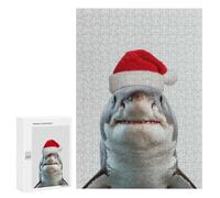 Jigsaw Puzzles for Teenagerss 300 PCS Great White Shark with Santa Hat Puzzles for Adults Fun Games Analysis And Logic Parent-child Interaction 300 PCS