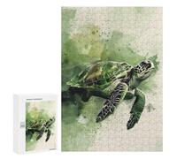 Jigsaw Puzzles for Teenagerss 300 PCS Green Sea Turtle Watercolor Puzzles for Adults Fun Games Analysis And Logic Parent-child Interaction 300 PCS