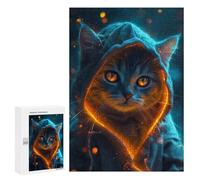 Jigsaw Puzzles for Teenagerss 300 PCS Grey Cat Glowing at Night Puzzles for Adults Fun Games Analysis And Logic Parent-child Interaction 300 PCS