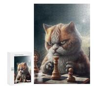 Jigsaw Puzzles for Teenagerss 300 PCS Grumpy Cat Plays Chess Adult Jigsaw Family Game Analysis And Logic Unique Gifts for Birthday And Christmas 300 PCS