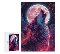 Jigsaw Puzzles for Teenagerss 300 PCS Howling Wolf Under Pink Moon Art Jigsaws for Adults Family Games Enhance Memory Unique Birthday And Gifts 300 PCS