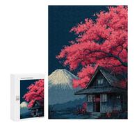 Jigsaw Puzzles for Teenagerss 300 PCS Japanese House with Cherry Blossom Tree Adult Puzzles Toy Wall Decor Staycation Kill Time Stress Reduction Gifts 300 PCS