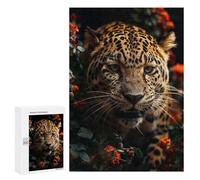 Jigsaw Puzzles for Teenagerss 300 PCS Leopard Close-Up Amidst Flowers Jigsaw Family Game Perfect Decoration Unique Gifts for Birthday And Christmas 300 PCS