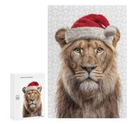 Jigsaw Puzzles for Teenagerss 300 PCS Lion Wearing Christmas Santa Hat Puzzles for Adults Fun Games Analysis And Logic Parent-child Interaction 300 PCS
