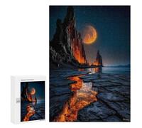 Jigsaw Puzzles for Teenagerss 300 PCS Luminous Moonlit Cliffs with Fiery Lava Stream - Vivid Horizon Landscape Jigsaws for Adults Family Games Enhance Memory Unique Birthday And Gifts 300 PCS