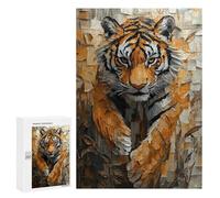 Jigsaw Puzzles for Teenagerss 300 PCS Majestic Tiger in Dynamic Impasto Motion Jigsaw for Adults Anti-Stress Toys For Family Fun Parent-child Interaction 300 PCS