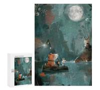 Jigsaw Puzzles for Teenagerss 300 PCS Moonlit Journey - Magical Animal Boat Ride Jigsaws for Adults Family Games Enhance Memory Unique Birthday And Gifts 300 PCS