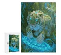 Jigsaw Puzzles for Teenagerss 300 PCS Mystical White Tiger with Magic Circle Puzzle for Adults Brain Teaser Game Difficult Hard Unique Birthday And Gifts 300 PCS
