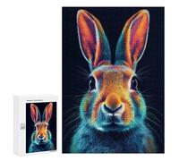 Jigsaw Puzzles for Teenagerss 300 PCS Neon Rabbit Portrait Adult Jigsaw Family Game Analysis And Logic Unique Gifts for Birthday And Christmas 300 PCS