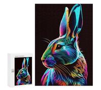 Jigsaw Puzzles for Teenagerss 300 PCS Neon Rabbit Portrait Adult Jigsaw Family Game Analysis And Logic Unique Gifts for Birthday And Christmas 300 PCS