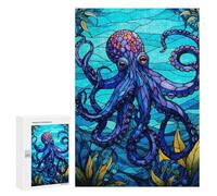 Jigsaw Puzzles for Teenagerss 300 PCS Octopus Sea Stained Glass Puzzles for Adults Fun Games Analysis And Logic Parent-child Interaction 300 PCS