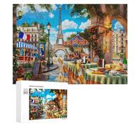 Jigsaw Puzzles for Teenagerss 300 PCS Parisian Café with Eiffel Tower View -1 Adult Jigsaw Toy Wall Decor Staycation Kill Time Fun Activities at Home 300 PCS