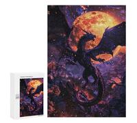 Jigsaw Puzzles for Teenagerss 300 PCS Purple Dragon Full Moon Puzzles for Adults Brain Teaser Game Pattern Assembly Parent-child Interaction 300 PCS