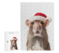 Jigsaw Puzzles for Teenagerss 300 PCS Rat Wearing A Santa Hat Puzzles for Adults Fun Games Analysis And Logic Parent-child Interaction 300 PCS