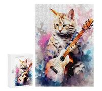 Jigsaw Puzzles for Teenagerss 300 PCS Savannah Cat Playing Guita Puzzles for Adults Brain Teaser Game Pattern Assembly Parent-child Interaction 300 PCS