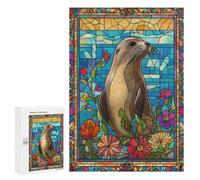 Jigsaw Puzzles for Teenagerss 300 PCS Sea Lion Stained Glass Puzzles for Adults Fun Games Analysis And Logic Parent-child Interaction 300 PCS